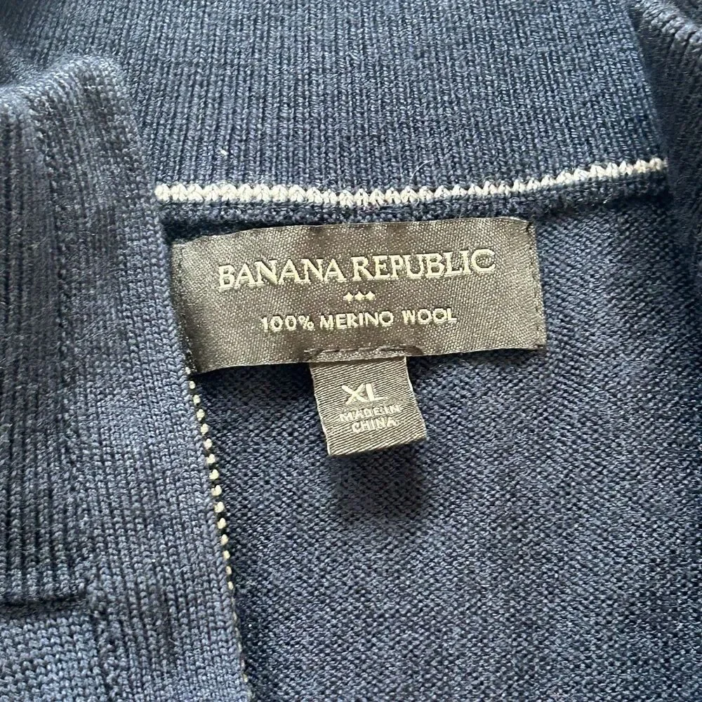 Banana Republic Merino Wool Sweater Men’s XL Navy Quarter Zip Pullover Preppy